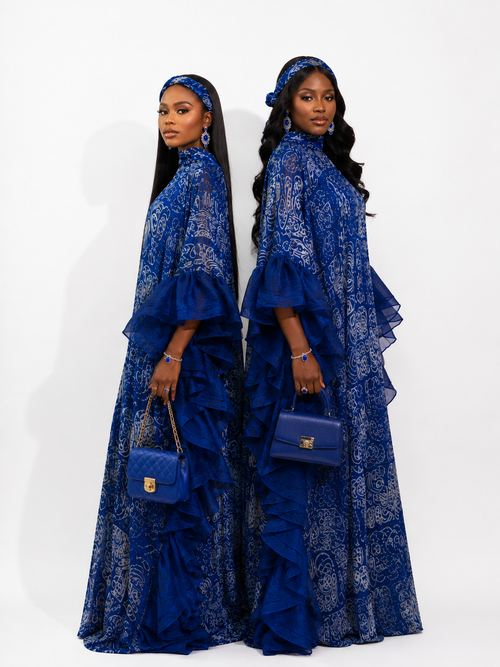 Adire Bubu dress with ruffles