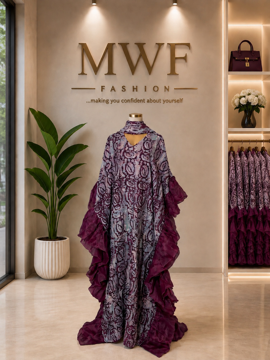 The Adire Bubu Dress — Burgundy