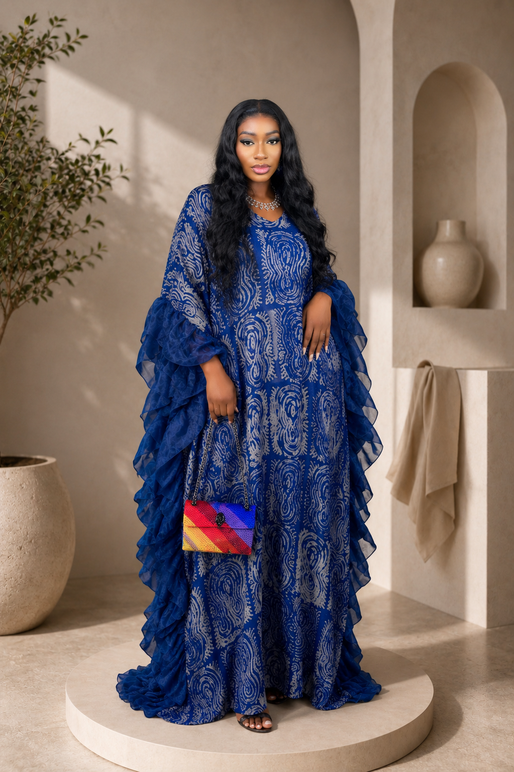 Adire Bubu dress with ruffles