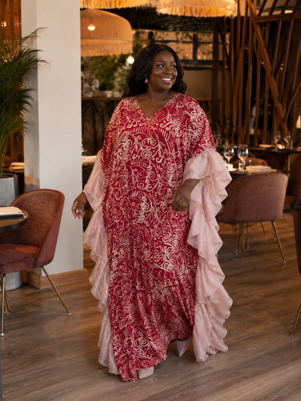 The Adire Bubu Dress — Reddish Pink (with Matching Scarf)