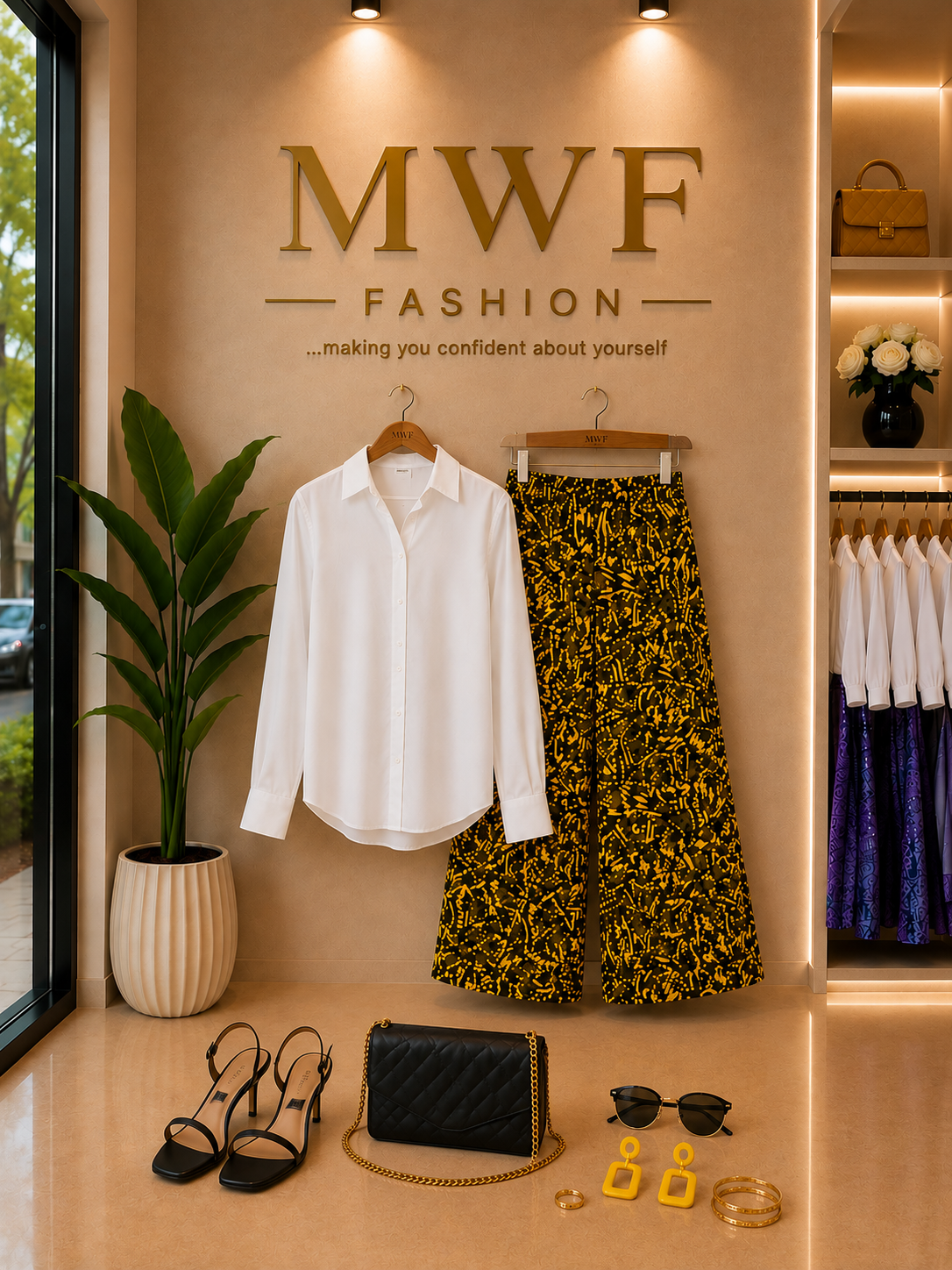 The Ankara Pant Set — Yellow (with Oversized White Shirt)