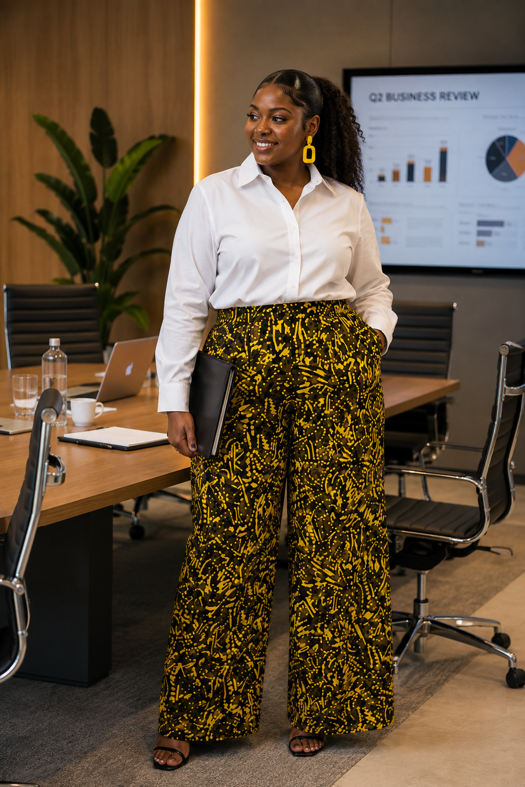 The Ankara Pant Set — Yellow (with Oversized White Shirt)