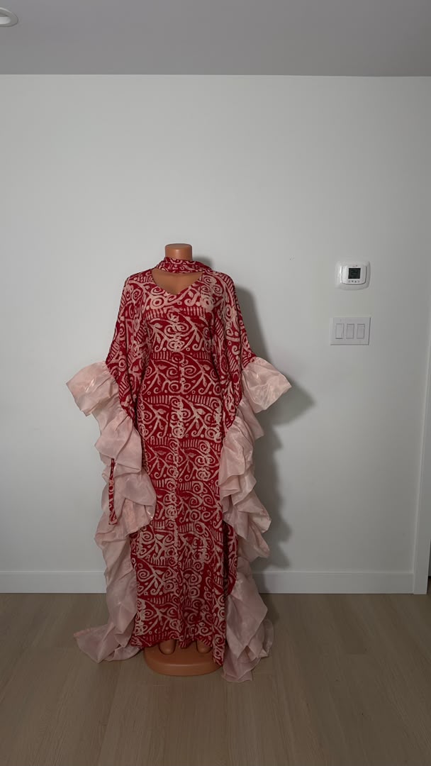 The Adire Bubu Dress — Reddish Pink (with Matching Scarf)
