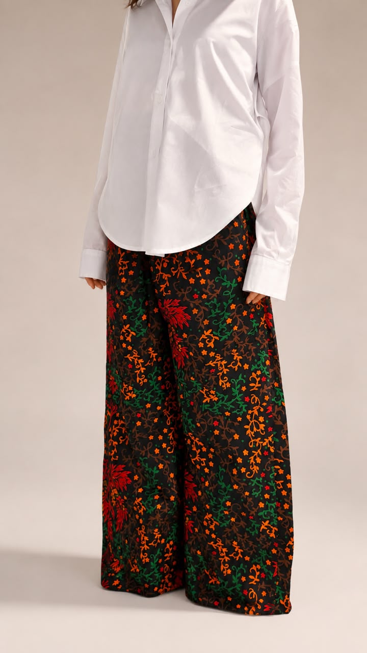 2pcs Ankara Pant & White Shirt Set