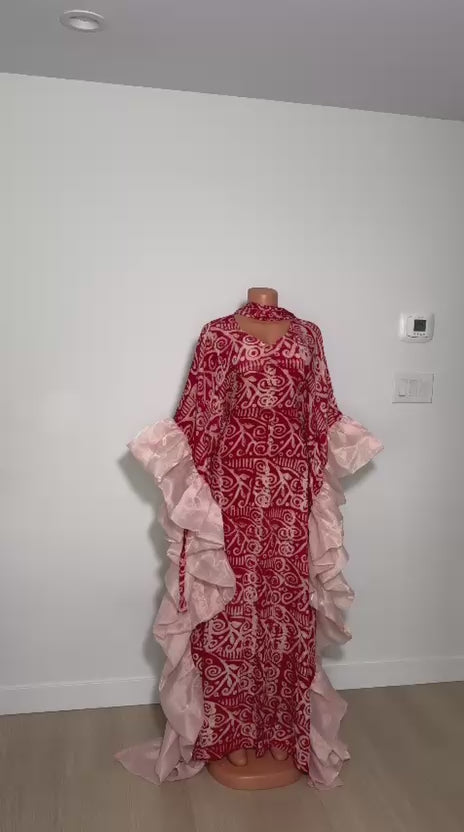 The Adire Bubu Dress — Reddish Pink (with Matching Scarf)