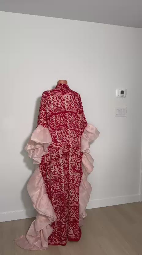 The Adire Bubu Dress — Reddish Pink (with Matching Scarf)