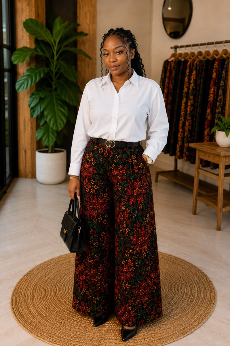 2pcs Ankara Pant & White Shirt Set