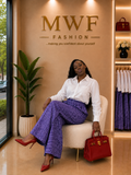 The Ankara Pant Set — Purple (with Oversized White Shirt)